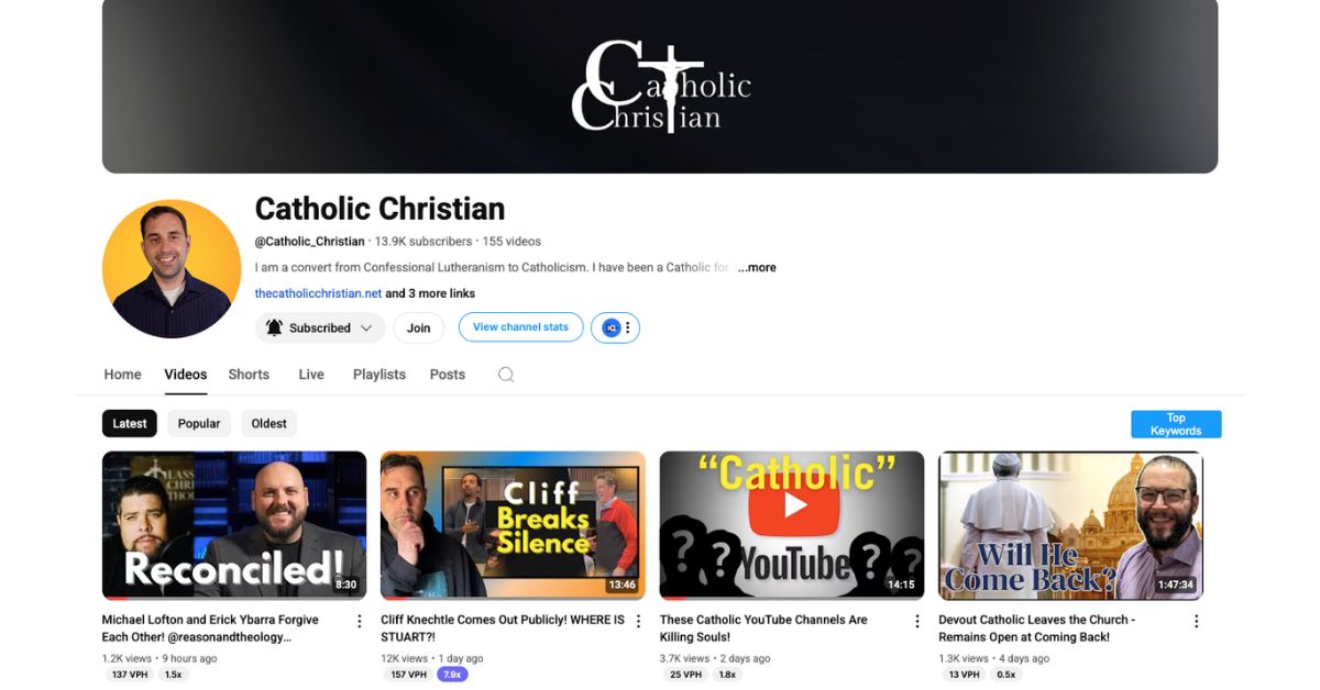Catholic Christian YouTube Channel Landing Page
